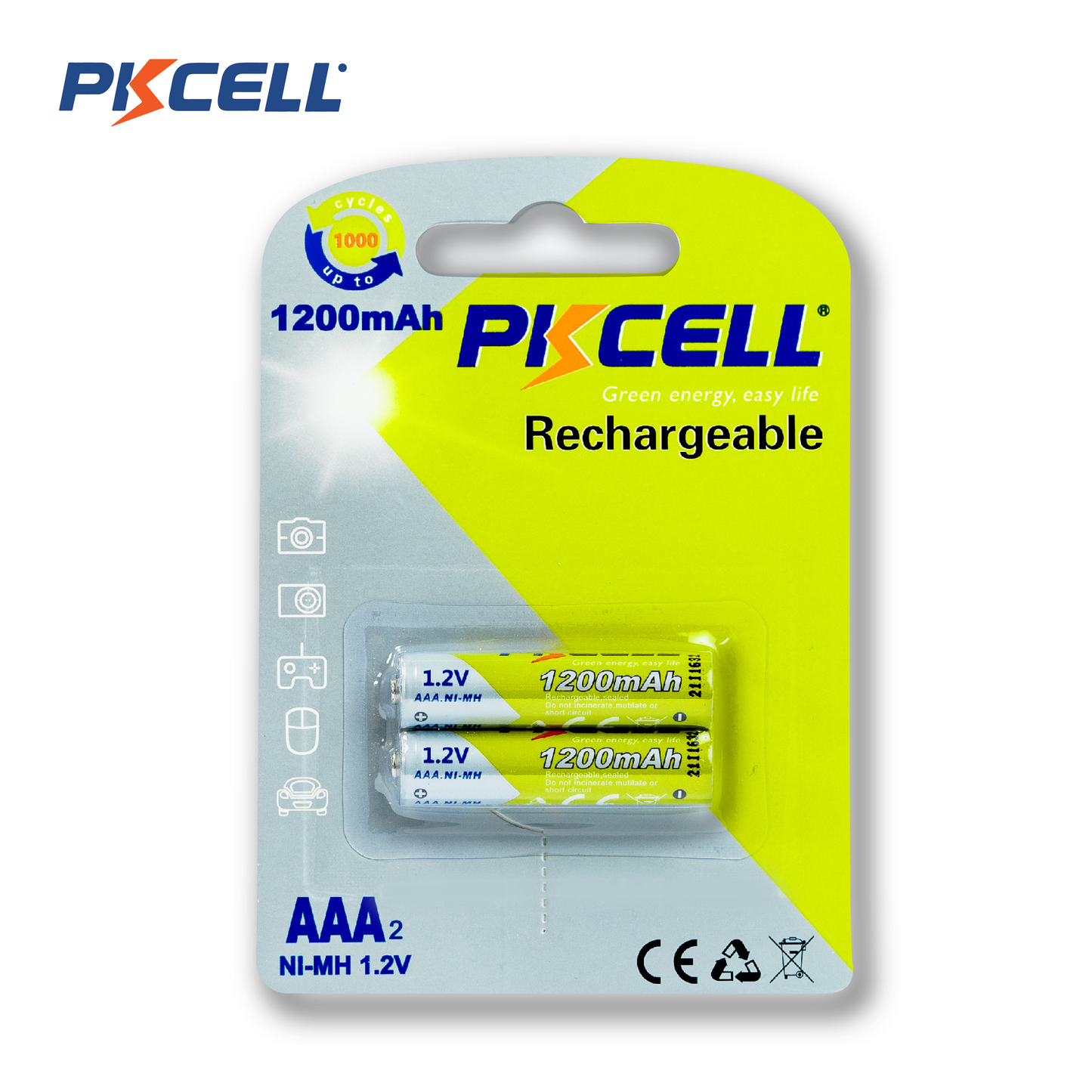 PKcell batería AAA recargable 1.2V 1200mA NI-MH 2 piezas