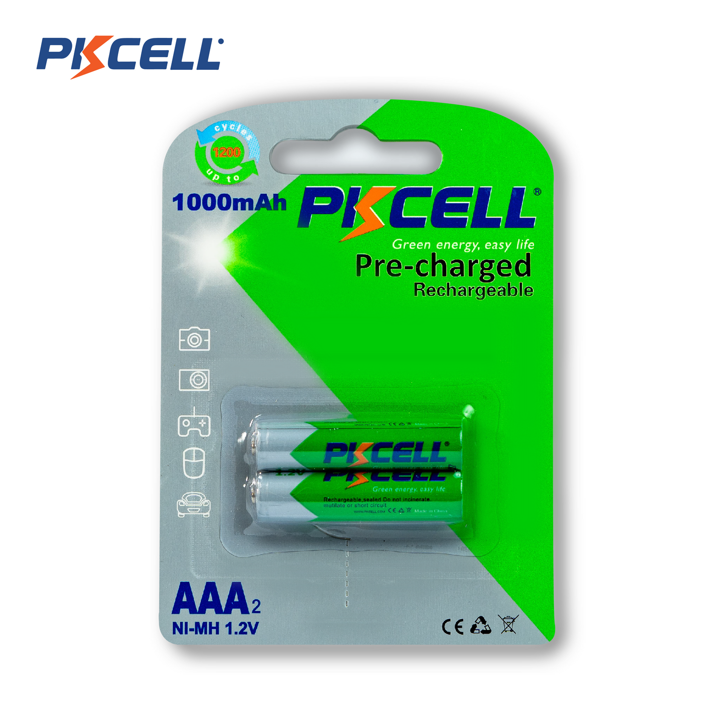 PKcell batería AAA recargable 1.2V 1000mA NI-MH Lista Para Usar (2 piezas)