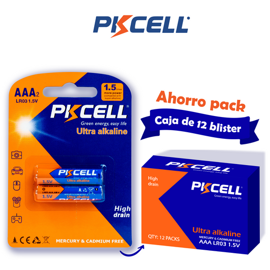 PKcell caja de 24 baterías AAA 1.5V Ultra Alcalina (2 piezas)