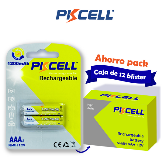PKcell caja de 24 baterías AAA recargable 1.2V 1200mA NI-MH  (2 piezas)