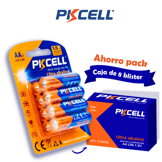 PKcell caja de 80 baterías AA 1.5V Ultra Alcalina - (8 piezas)
