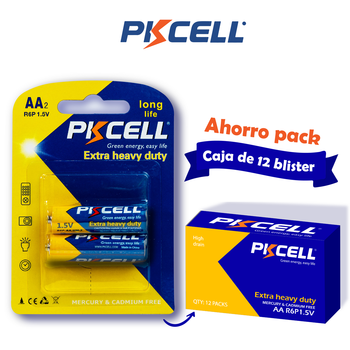 PKcell Caja de 24 baterías AA 1.5V (2 piezas)