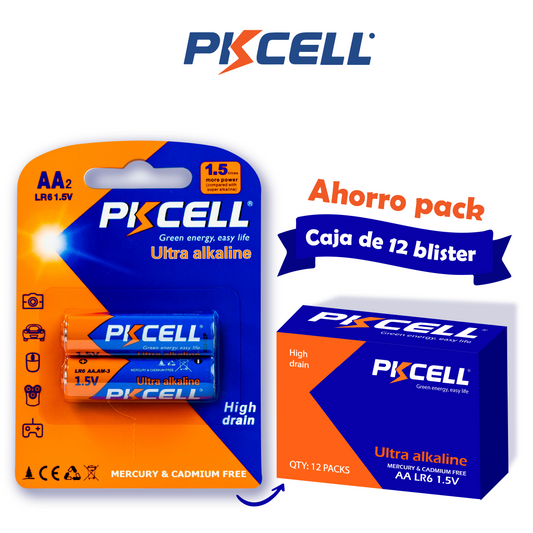 PKcell caja de 24 baterías AA 1.5V Ultra Alcalina (2 piezas)