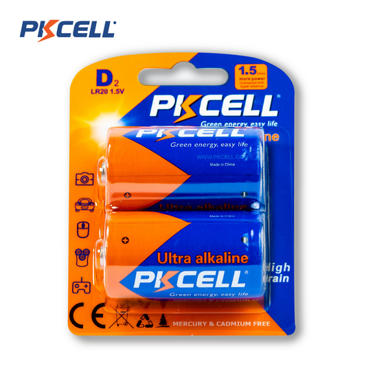 PKcell batería alcalinas 1.5V tipo D LR20 (2 piezas)
