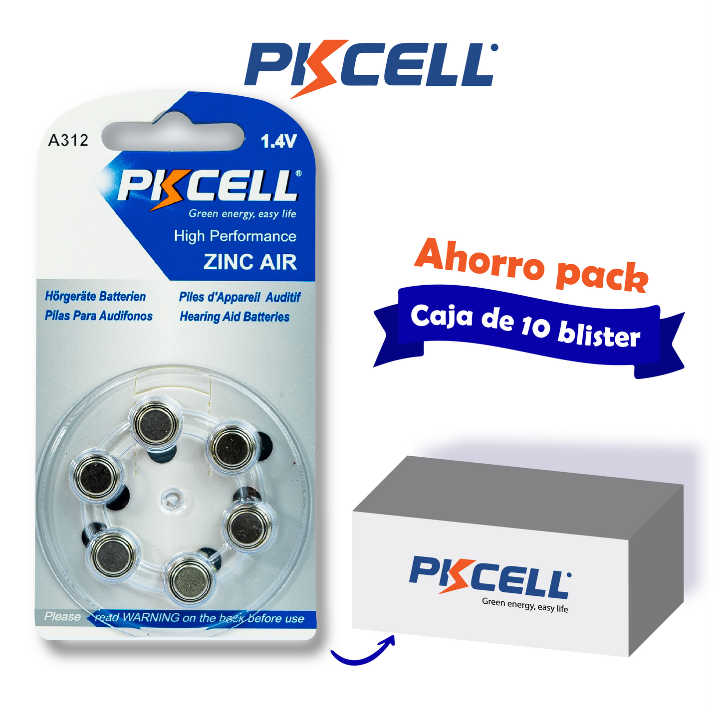 PKcell caja de 60 baterías zinc-aire A312