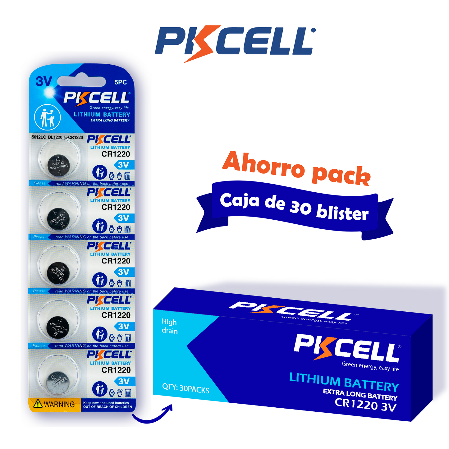 PKCell caja de 150 baterías CR1220 3V Litio