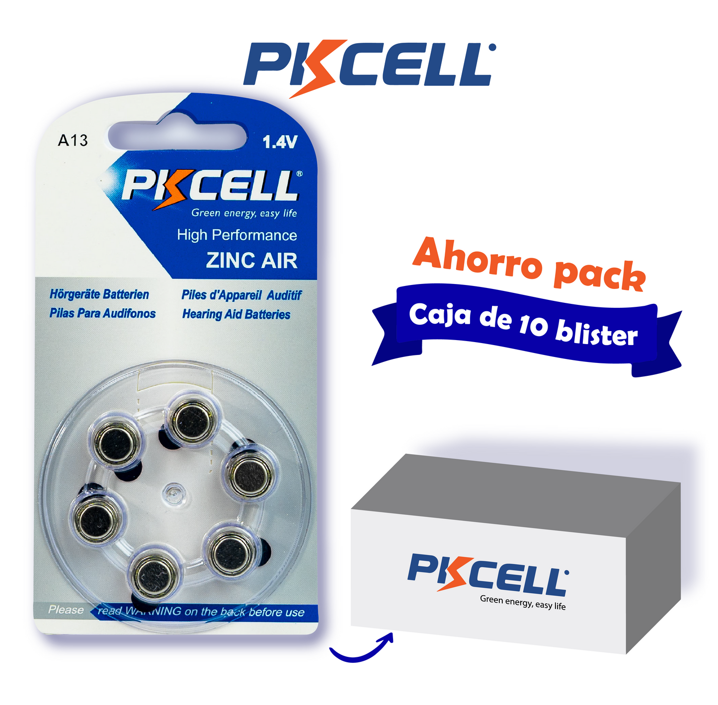 PKcell caja de 60 baterías de zinc-aire A13